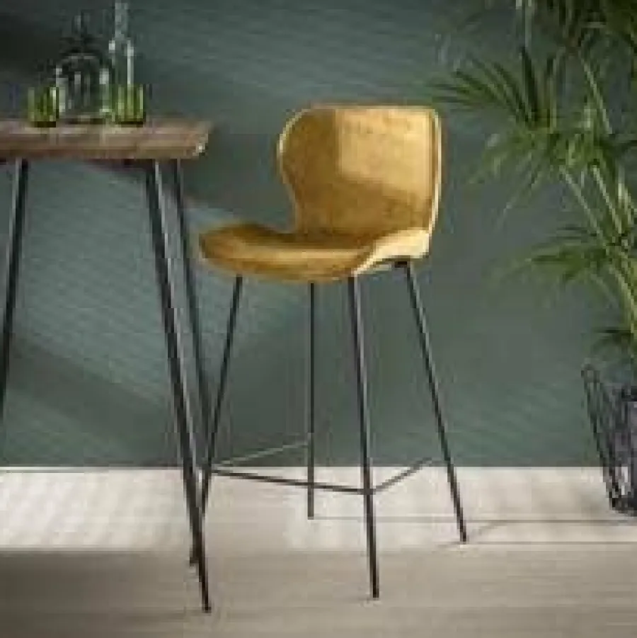 WoonStijl Barstoel velvet ronde buis Goud velvet Outlet