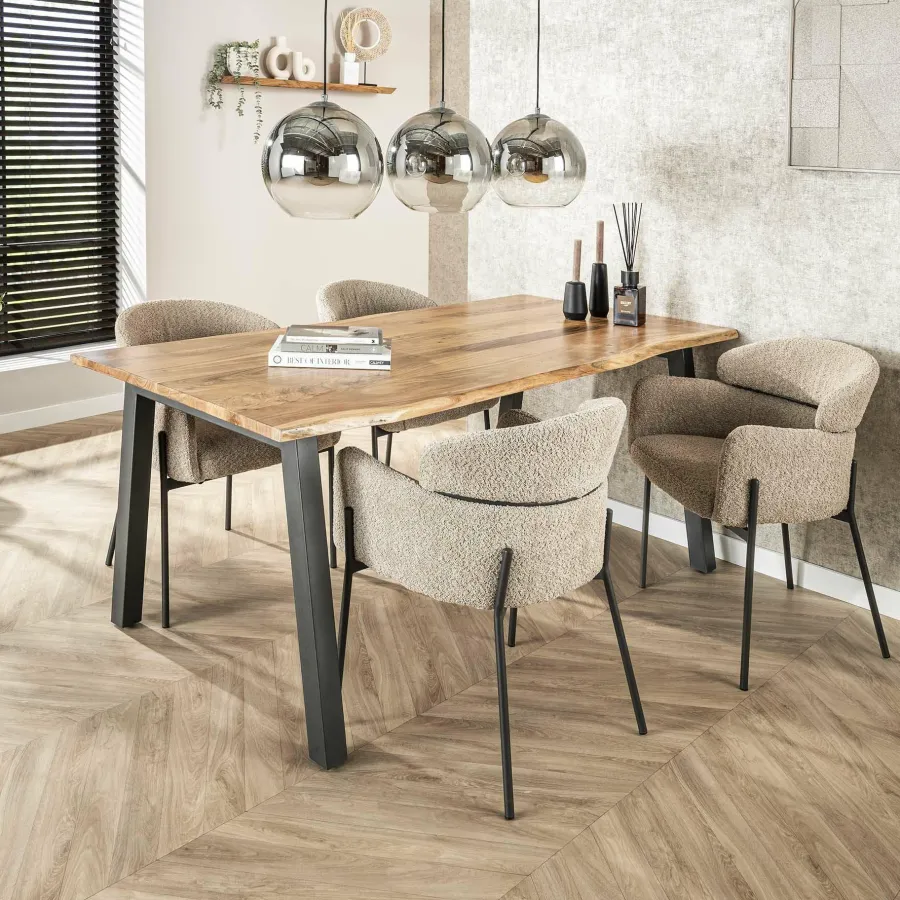 WoonStijl Eetkamerstoel Boucle ronde rug Curva zand Best
