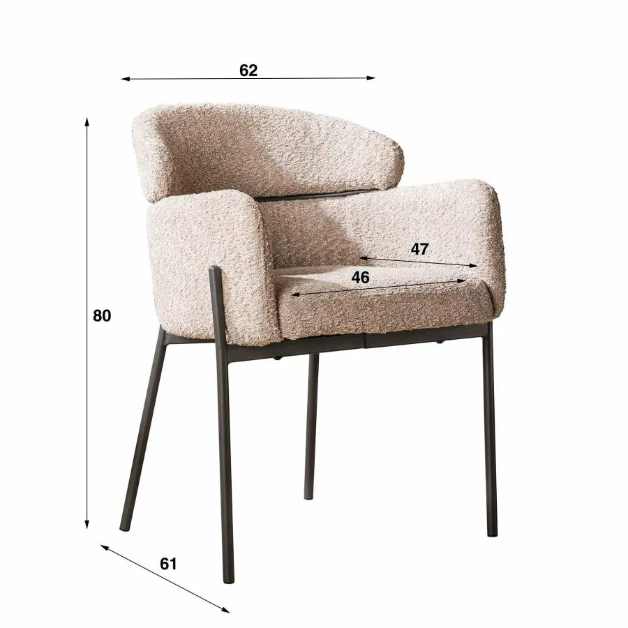 WoonStijl Eetkamerstoel Boucle ronde rug Curva zand Best