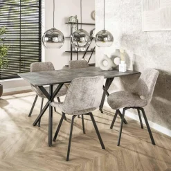 WoonStijl Eetkamertafel 160 ovaal blad zwart gepoedercoat frame / 3D betonlook grijs Online