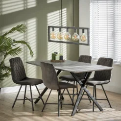 WoonStijl Eetkamertafel 160 ovaal blad zwart gepoedercoat frame / 3D betonlook grijs Online