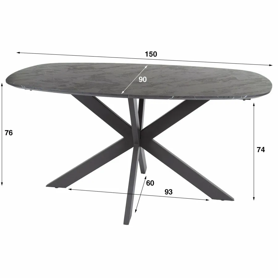 WoonStijl Eetkamertafel 150 deens ovaal zwart bruin New