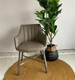 WoonStijl Eettafelfauteuil Striped PU Taupe Outlet