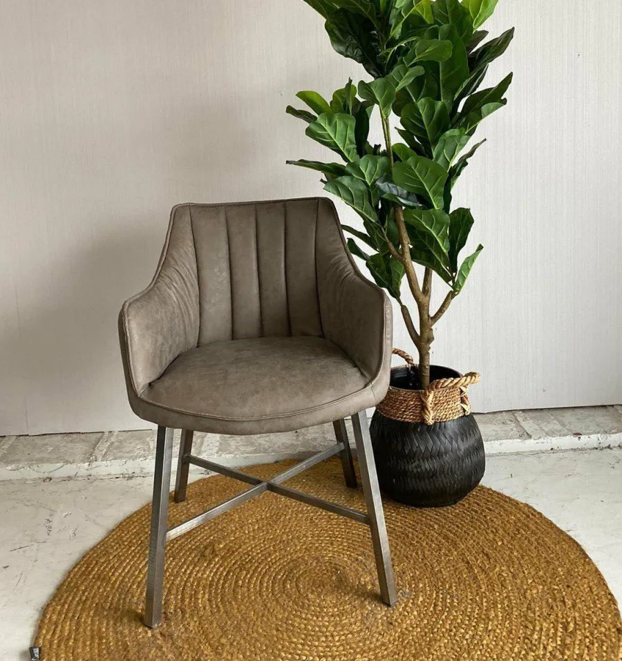 WoonStijl Eettafelfauteuil Striped PU Taupe Outlet