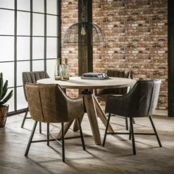 WoonStijl Eettafelfauteuil Striped PU Taupe Outlet