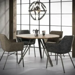WoonStijl Eettafelfauteuil Striped PU Taupe Outlet