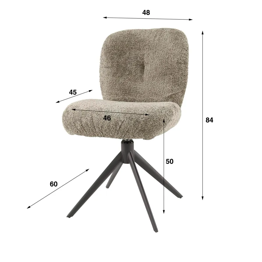WoonStijl Eettafelstoel Comfort draaibaar Boucle Taupe New