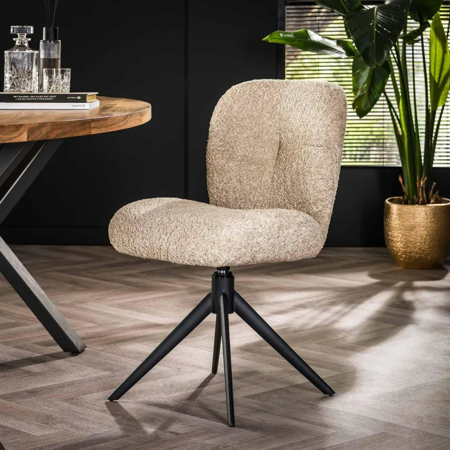 WoonStijl Eettafelstoel Comfort draaibaar Boucle Zand Outlet