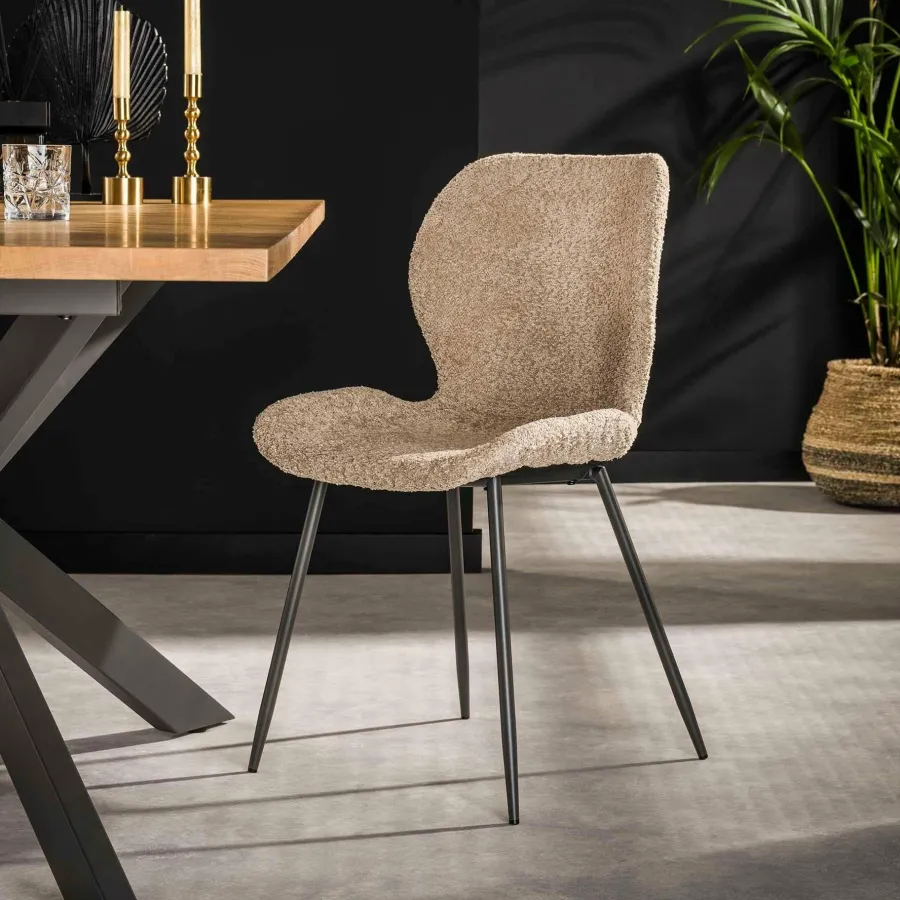 WoonStijl Eettafelstoel ronde buis Boucle zand Sale
