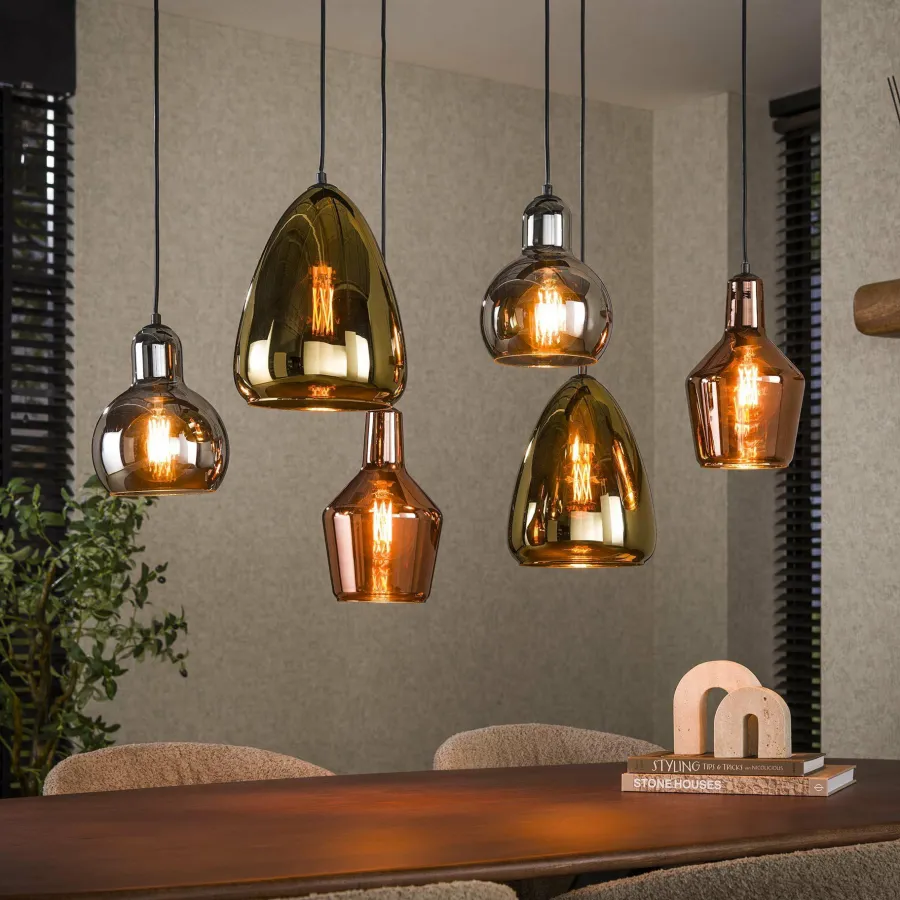 WoonStijl Hanglamp 3+3 mix glass tricolore Hot