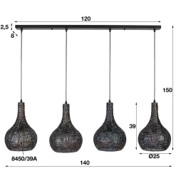 WoonStijl Hanglamp 4L armor kegel / Zwart bruin Best