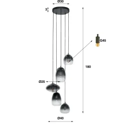 WoonStijl Hanglamp 5L getrapt mix glass shaded Online