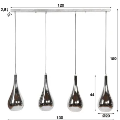 WoonStijl Hanglamp 4L silver drop glass New