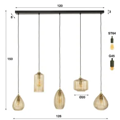 WoonStijl Hanglamp 5L Stripe glas horizontaal Clearance