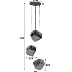 WoonStijl Hanglamp Rock Chromed glas Getrapt 3L Best