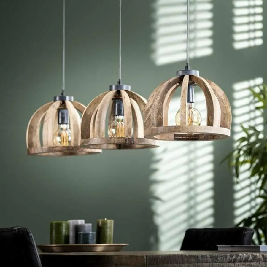 WoonStijl Hanglamp 3x Ø30 gebogen houten spijlen Clearance