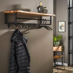 WoonStijl Kapstok edge 6 haken hoedenplank / Massief acacia naturel Hot