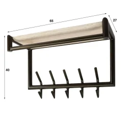 WoonStijl Kapstok Terra roede en hoedenplank 2x5 haken 65cm Outlet
