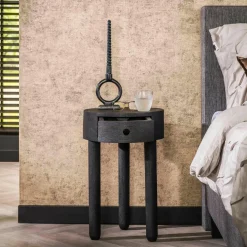 WoonStijl Nachtkastje Round zwart acacia met 1 lade Clearance