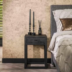 WoonStijl Nachtkastje Square zwart acacia met 1 lade Clearance