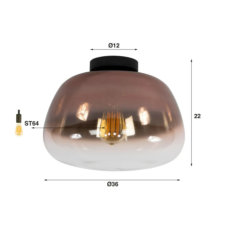 WoonStijl Plafondlamp Pulse Shaded Koper glas