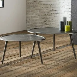 WoonStijl Salontafel Ø73cm met niervormig zand gegoten metalen blad. / Zwart Nikkel Outlet