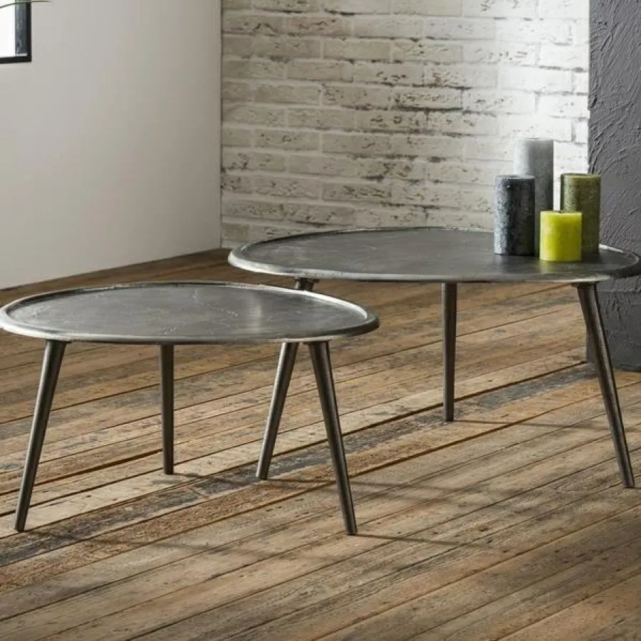 WoonStijl Salontafel Ø73cm met niervormig zand gegoten metalen blad. / Zwart Nikkel Outlet