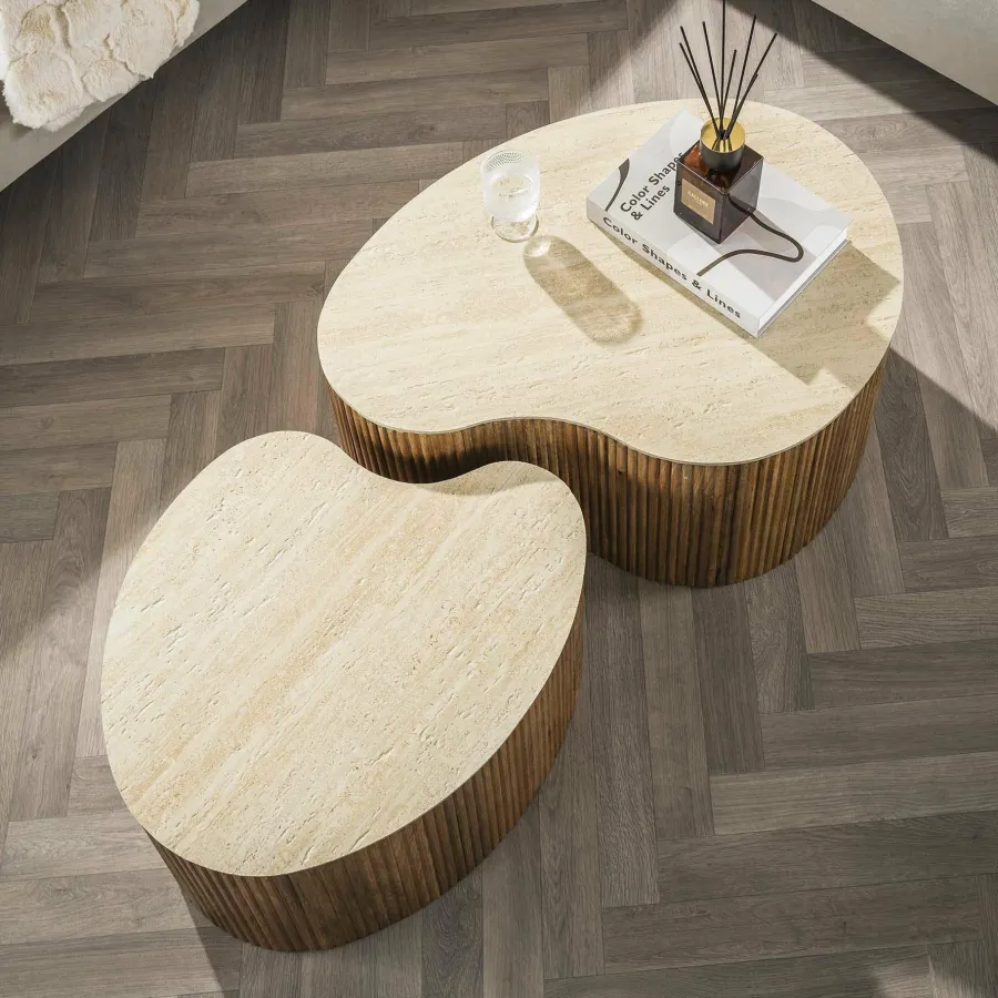 WoonStijl Salontafel Nuovo niervormig set van 2 / Massief mango zand Discount