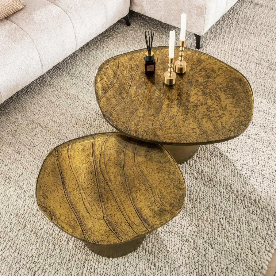 WoonStijl Salontafel set van 2 Eclipse goud antiek finish Clearance