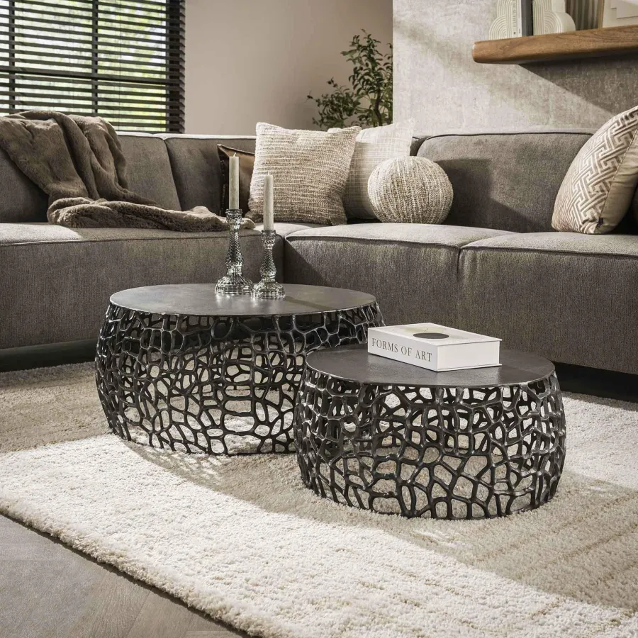 WoonStijl Salontafel set/2 maze zandgegoten / Zwart nikkel Online