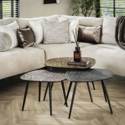 WoonStijl Salontafel set van 3 vierhoekig patina metal Discount