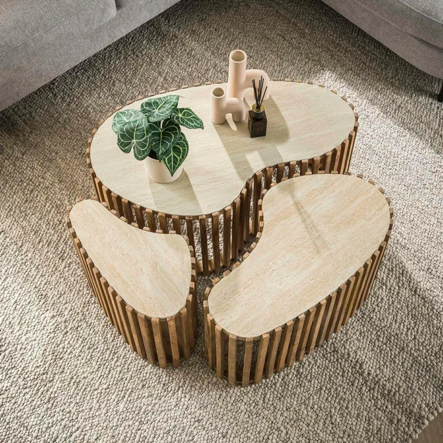 WoonStijl Salontafel set van 3 niervorm Nuovo travertin Clearance