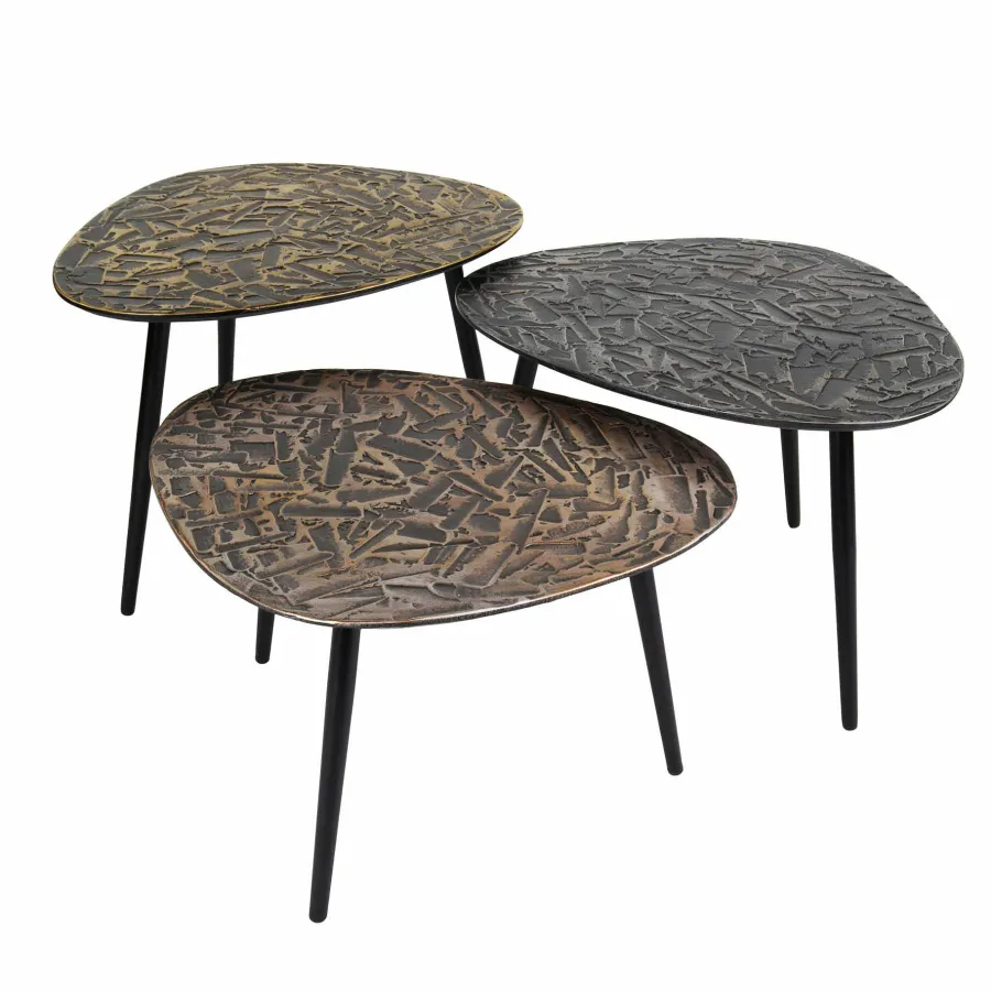 WoonStijl Salontafel set van 3 driehoekig patina metaal - koper, brons, zilver Online