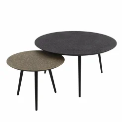 WoonStijl Salontafel set van 2 rond metallic zwart en antiek brass
