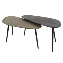 WoonStijl Salontafel set van 2 niervormig metallic zwart en antiek brass