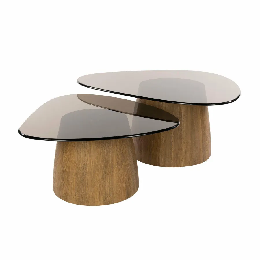 WoonStijl Salontafel Tinto driehoekig set set van 2 salontafels met brons glas Best