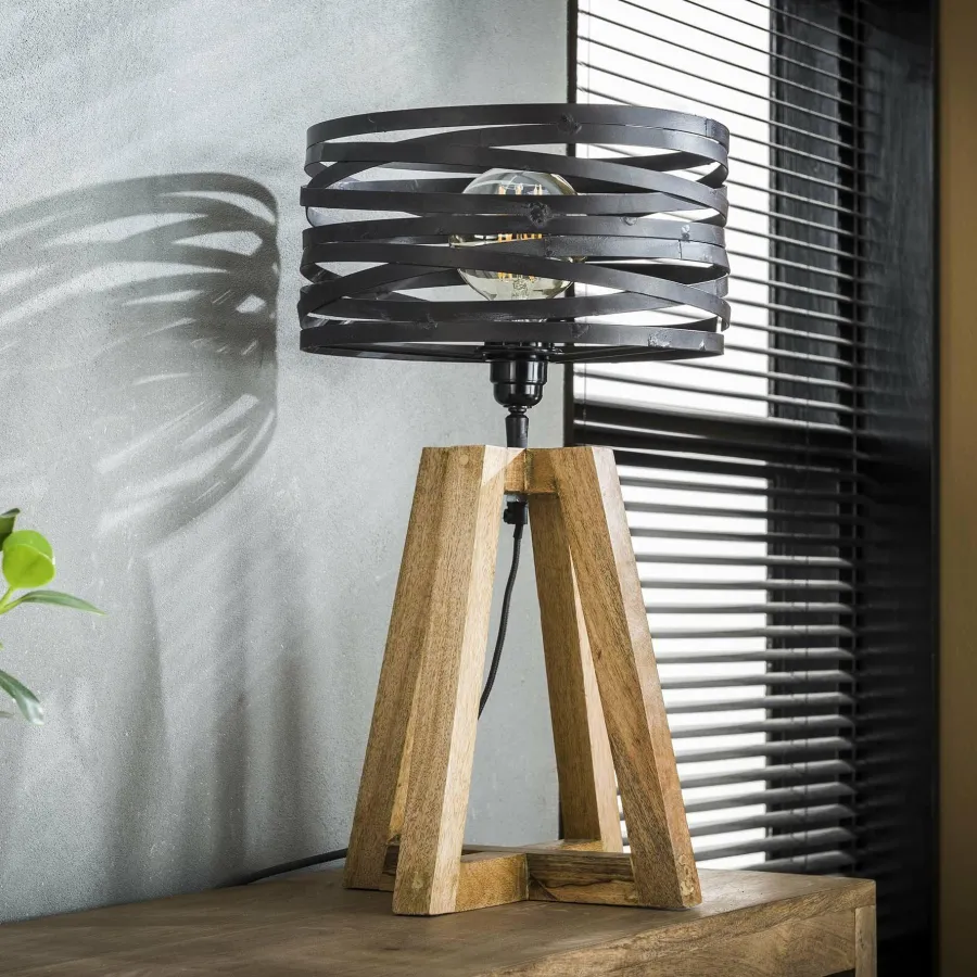 WoonStijl Tafellamp twist houten kruisframe / Slate grey Hot