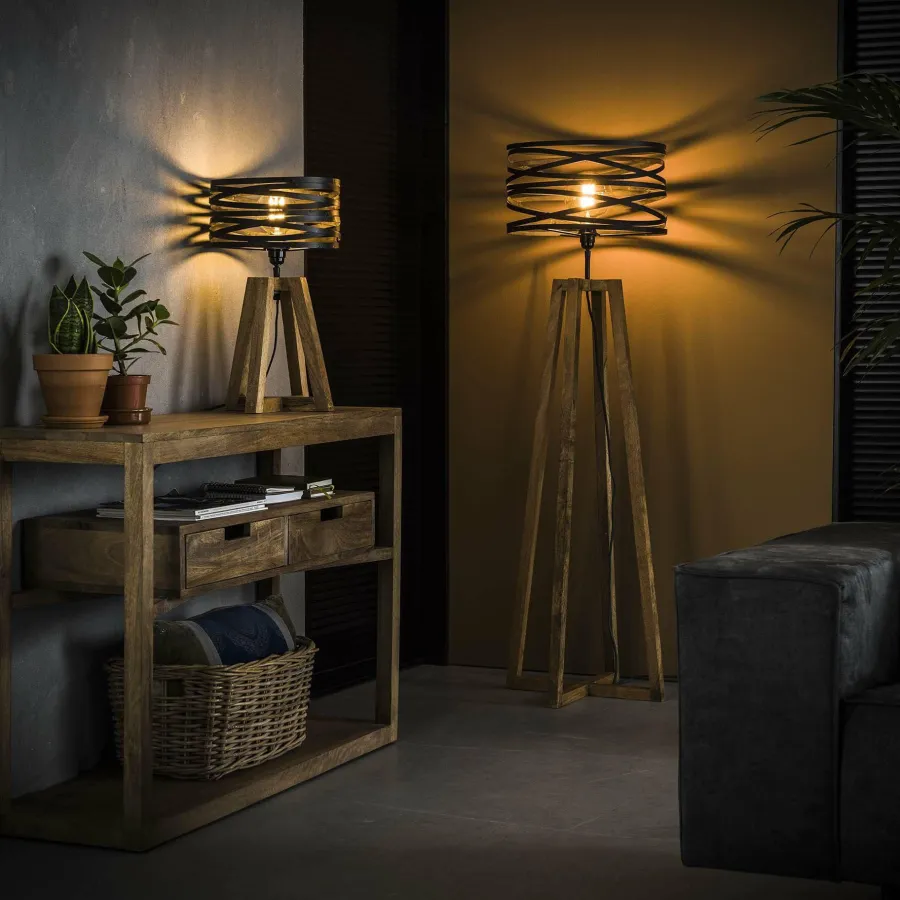 WoonStijl Tafellamp twist houten kruisframe / Slate grey Hot