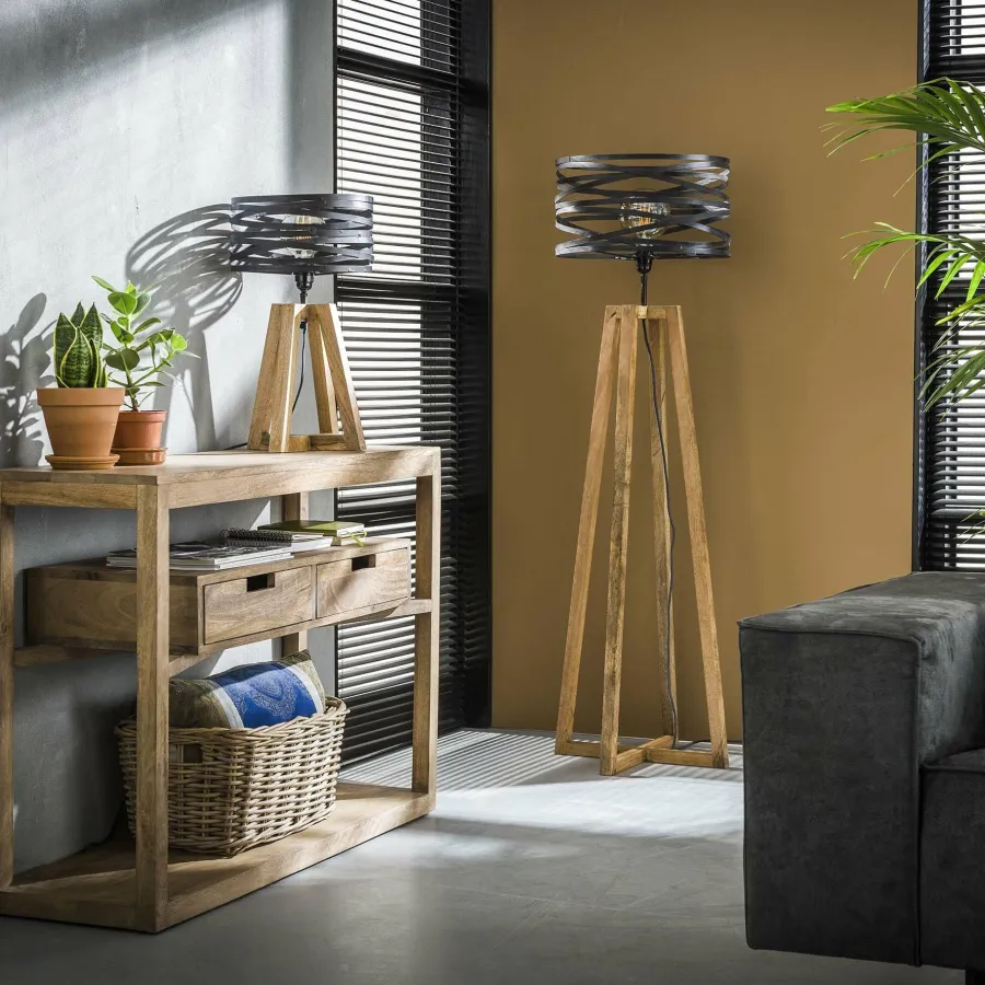 WoonStijl Tafellamp twist houten kruisframe / Slate grey Hot