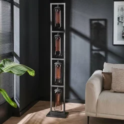 WoonStijl Vloerlamp 4L tower smoke glas-geperforeerd staal New