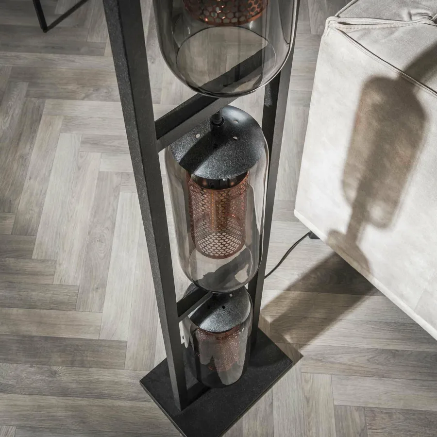 WoonStijl Vloerlamp 3L tower smoke glas-geperforeerd staal Clearance