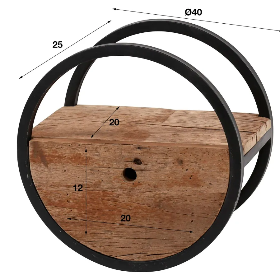 WoonStijl Wandschap circular Ø40 met lade / Robuust hardhout
