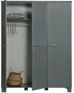 Woood Dennis 3-deurs Kast Grenen Steel Grey Geborsteld [fsc] New