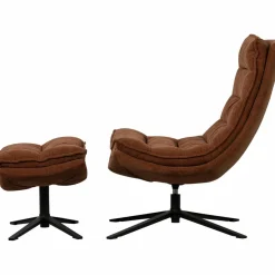 Woood Draaifauteuil Kube met hocker bruin Best