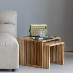 Woood Jasmijn Bijzettafel Recycled Teak Naturel - Set Van 2 Sale