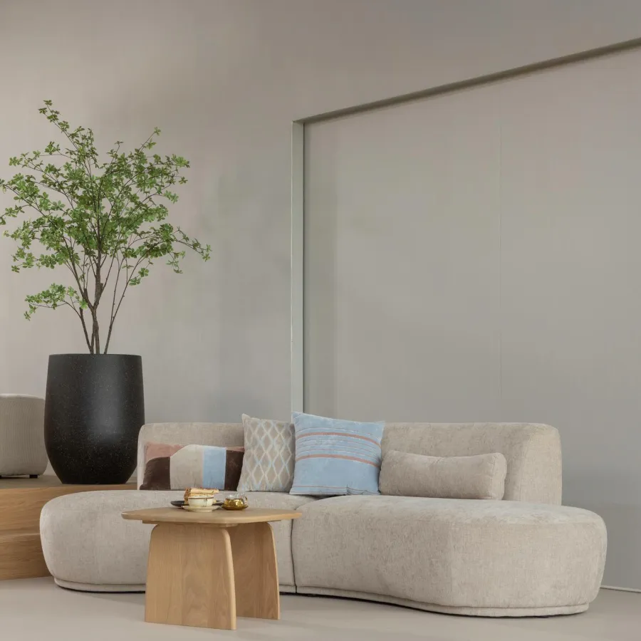 Woood Laon kussens velvet naturel/blauw - set van 3 Outlet
