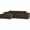 Woood Mojo Chaise Longue Bank Links Geweven Ribstof Bruin