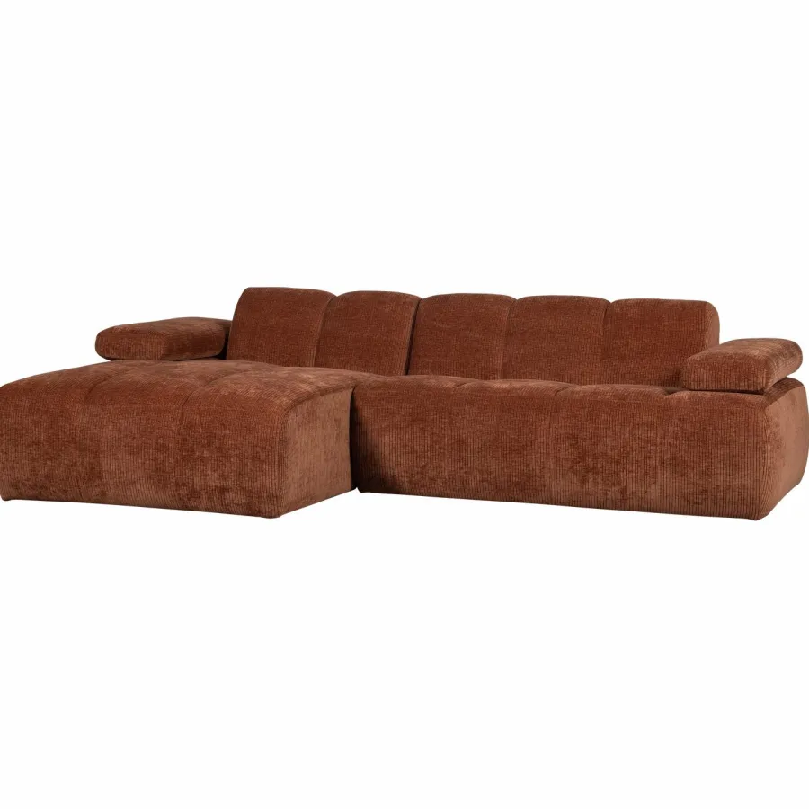 Woood Mojo Chaise Longue Bank Links Geweven Ribstof Roestbruin