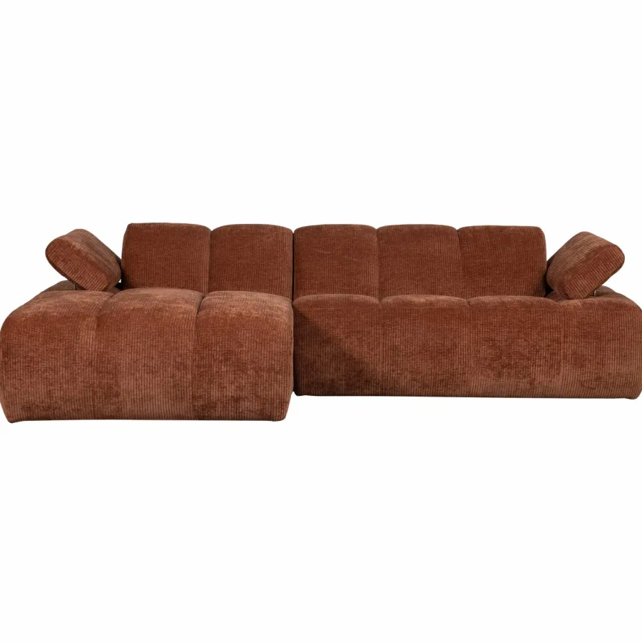 Woood Mojo Chaise Longue Bank Links Geweven Ribstof Roestbruin