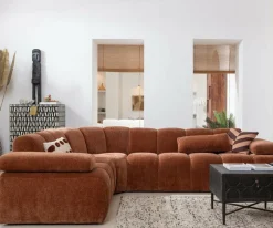 Woood Mojo Hoekbank Links Geweven Ribstof Roestbruin Clearance